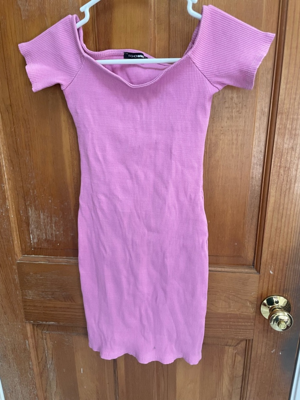 Fashion Nova Pink Ribbed Off-Shoulder Mini Dress